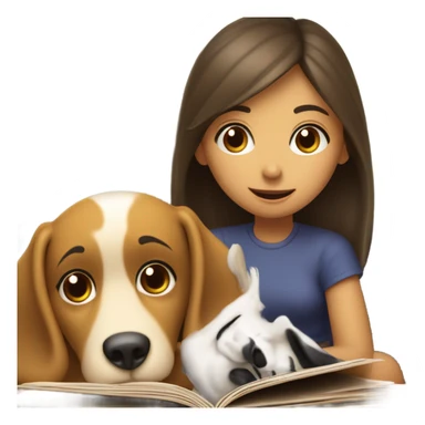 Girl reading but dog blocking her book with his face  sticker