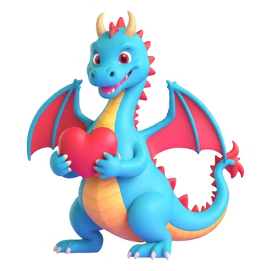 3D style dragon holding a heart, friendly and charming sticker