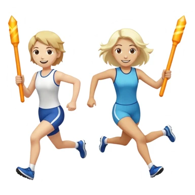 No that looks like a sword fight.  Make two people in a relay race with one large bright baton passing it from one person to the next while running and smiling. One needs to be running behind the other in the same direction. Better now one baton being handed off sticker