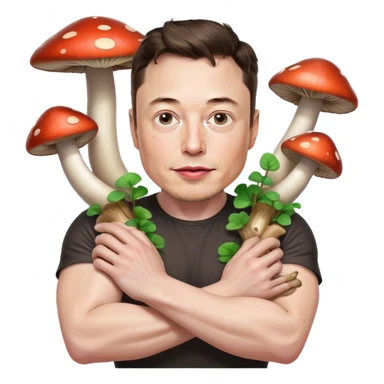 Elon Musk with mushrooms for arms sticker