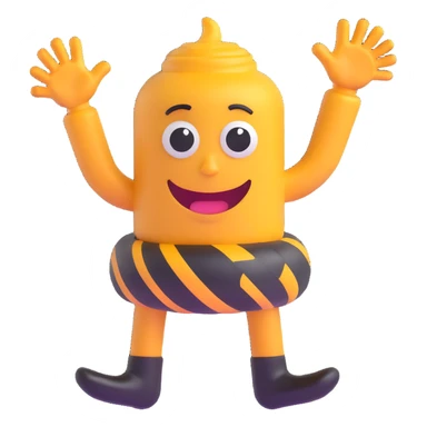 polished friendly cyclone emoji with soft smiling cartoon eyes, black arms and legs, clean minimal emoji style for professional branding sticker