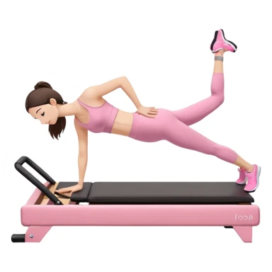 white brunette girl in light pink workout clothes doing a plank on a reformer sticker