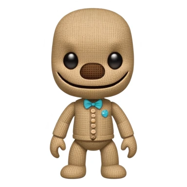 Make me a realistic Sackboy character from littlebigplanet game sticker