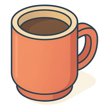 side view of a coffee mug, 2D isometric style, soft rounded shapes, clean contours, pastel palette, detailed shadows and highlights, modern illustration, transparent background sticker