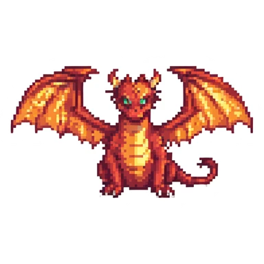 red dragon with fiery wings pixel art sticker
