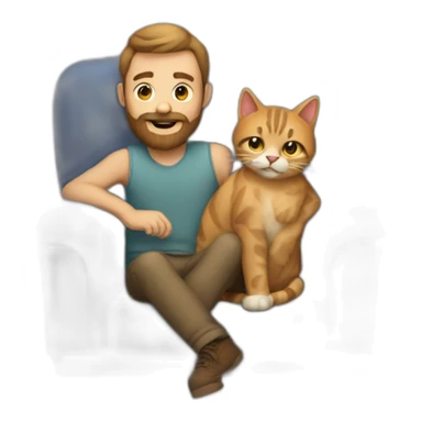 man with beard with cat on lap sticker