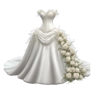 Hyper Realistic ornate corset Wedding dress displays white with flowers  sticker