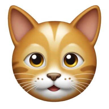 Create an emoji of a happy cat with pointy ears, a round body, and a big smile. The cat should be light orange with white spots. sticker