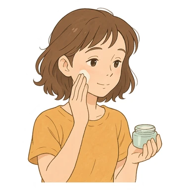 ghibli style girl making skincare, soft colors, gentle expression sticker