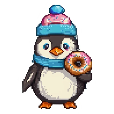 penguin with a cute hat and a donut in hand sticker