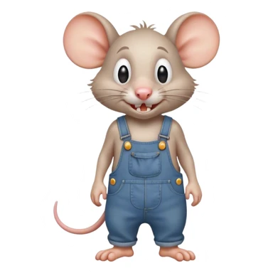 dizzy cartoon stupid drunk hillbilly rat wearing overalls no shirt. standing and talking full body. human eyes. teeth showing sticker