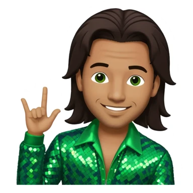 Sam Watters, Male R&B Singer (b. 1970) from Color Me Badd with long dark brown hair, green sequin outfit, light skin  sticker