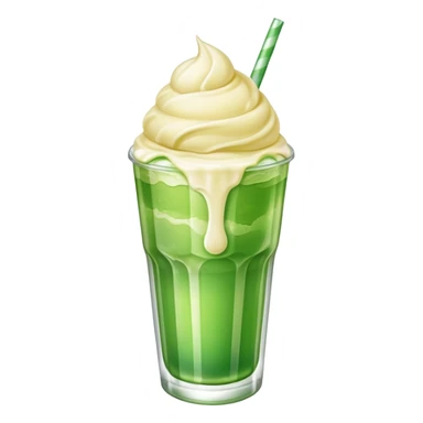 Green cream soda with ice, vainilla ice cream and a straw sticker