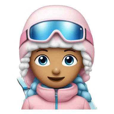 Light pink, snowy, ski girl with blue eyes standing with skis ￼ sticker