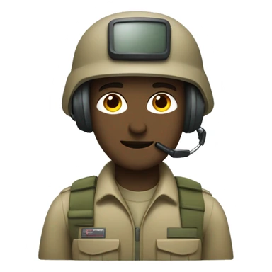 operator dressed in khaki color with a milatary helmet, without glasses, ready to respond to alerts, preferably male sticker