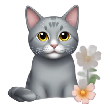 gray cat a flower sticker