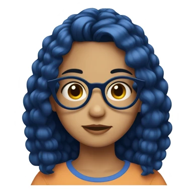 Girl with dark blue hair round glasses and autism sticker