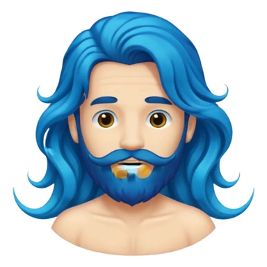 male with long, very wavy mermaid-like blue hair and black beard, emoji style sticker