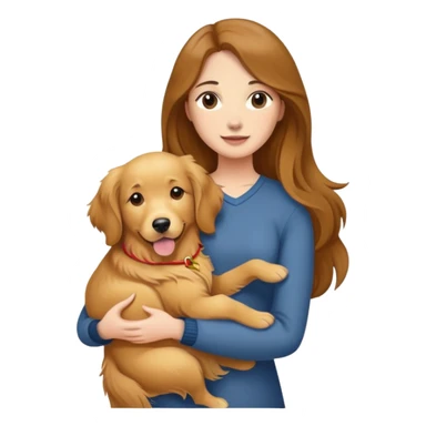 woman with long brown hair holding a golden retriever dog in her arms sticker