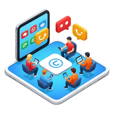 isometric, image of multi-channel experience with Teams, Mobile, Chat, Portal sticker