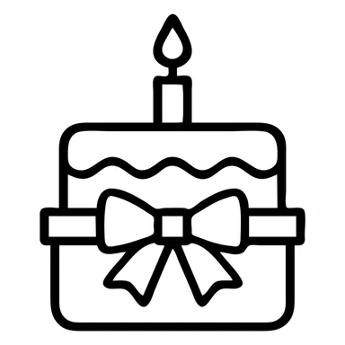 white birthday cake with light blue ribbons, minimalistic, clean lines sticker