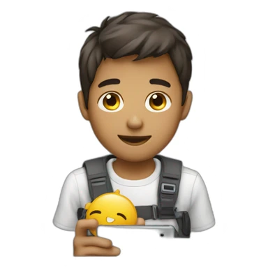 Boy emoji with phone with pc  sticker
