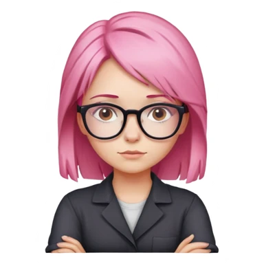 Girl with pink hair and glasses crossing her arms looking confident sticker