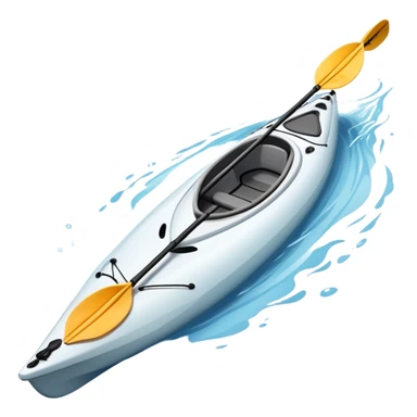 An icon showing a close-up of a sleek kayak with double-bladed paddles gliding through water. Splashes surround the boat as it cuts across a calm surface, symbolizing speed and focus. Transparent background emphasizes the dynamic and personal nature of kayak paddling. sticker