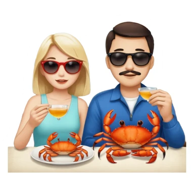 Men and girl Alaska crab are moving wearing a sunglass and 海港薈 sticker
