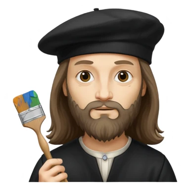 Leonardo da Vinci wear black beret hat, hold a brush sticker