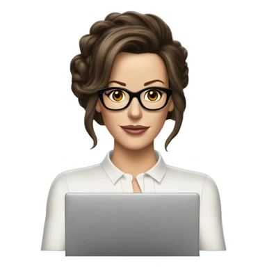 Kate Beckinsale, glasses, updo holding laptop sticker