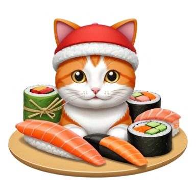 cat wearing a hat made out of sushi sticker