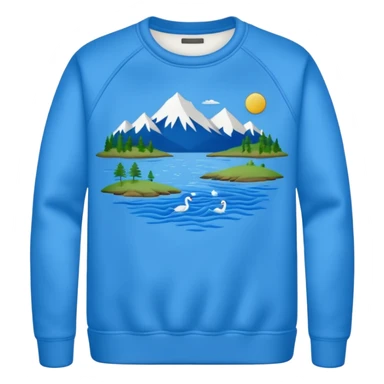 Sweat shirt with embroidered extremely small lake design sticker