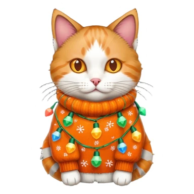 cat wearing a christmas sweater wrapped in christmas lights sticker