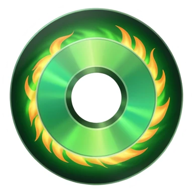 A minimalist CD disc with a subtle fire design, green fire sticker