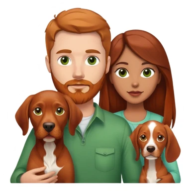 White male with brown hair, green eyes and beard with Hispanic female with with brown eyes and brunette long hair and red vizsla dog sticker