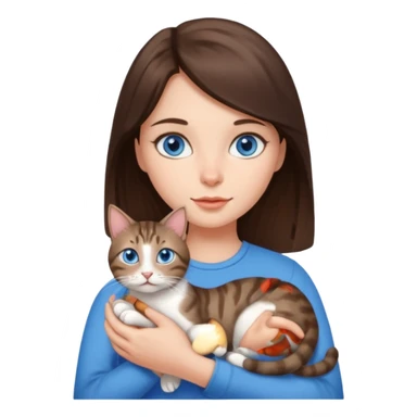 brunette girl with blue eyes holding a tabby cat sticker