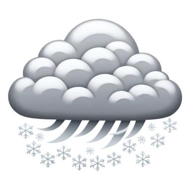 A powerful blizzard emoji icon: storm cloud with heavy swirling snow, strong wind lines, flying snowflakes, dynamic motion. White and gray tones, bold but simple shapes. sticker