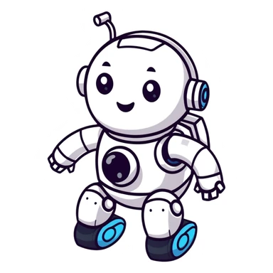 cartoon sticker of a laughing AI robot with comic eyes, playful sticker