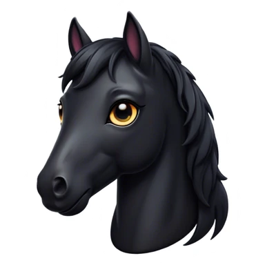 Cinematic Cute Black Horse Portrait Emoji, Head tilted playfully and inquisitively, showcasing a glossy black fur with a striking sheen and expressive dark eyes filled with curiosity, Simplified yet irresistibly adorable features, highly detailed, glowing with a warm, friendly glow, high shine, affectionate and spirited, stylized with a touch of whimsy, bright and endearing, soft glowing outline, capturing the essence of a mischievous yet loving horse, so playful it feels like it could trot out of the screen and into your arms! sticker