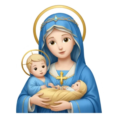 Virgin Mary in blue with gold halo holding baby Jesus sticker