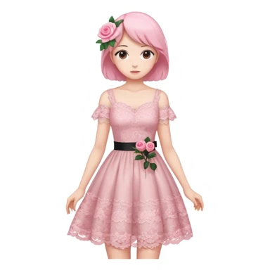 pastel anime woman with pink roses lace dress full body sticker