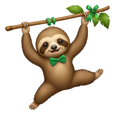 cute swinging Sloth on stick, green bow tie sticker