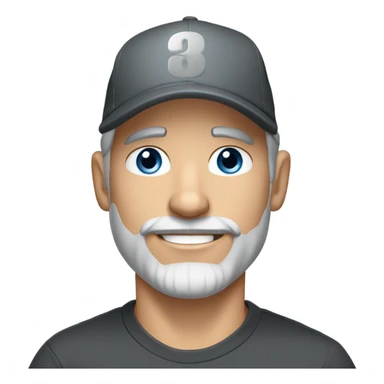 Handsome blue eyed man, with grey hair, and grey goatee beard, wearing ball cap and holding a black long hair chihuahua  sticker