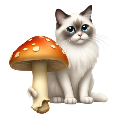Ragdoll cat eating a mushroom sticker
