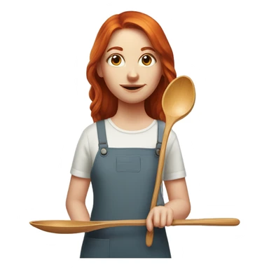 young red head woman holdin 2m long woode spoon sticker