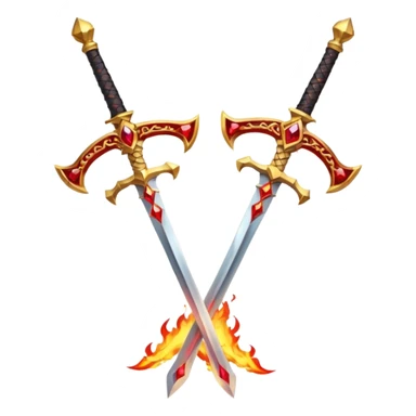 Two powerful on fire fully golden fiery royal crossed swords with red gems sticker