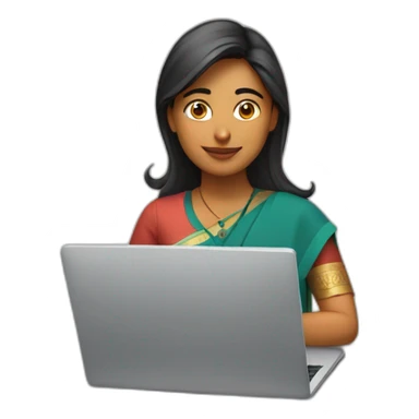 a female indian software engineer sitting behind a laptop sticker
