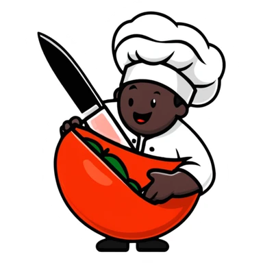 chef knife slicing through a juicy tomato sticker