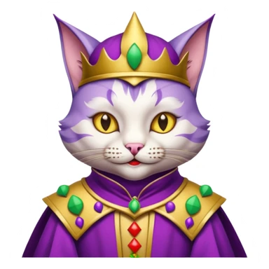crazy colorful cute little cat jolly joker from poker, medieval, vintage, court jester, mac os icon, purple and yellow color, half body sticker